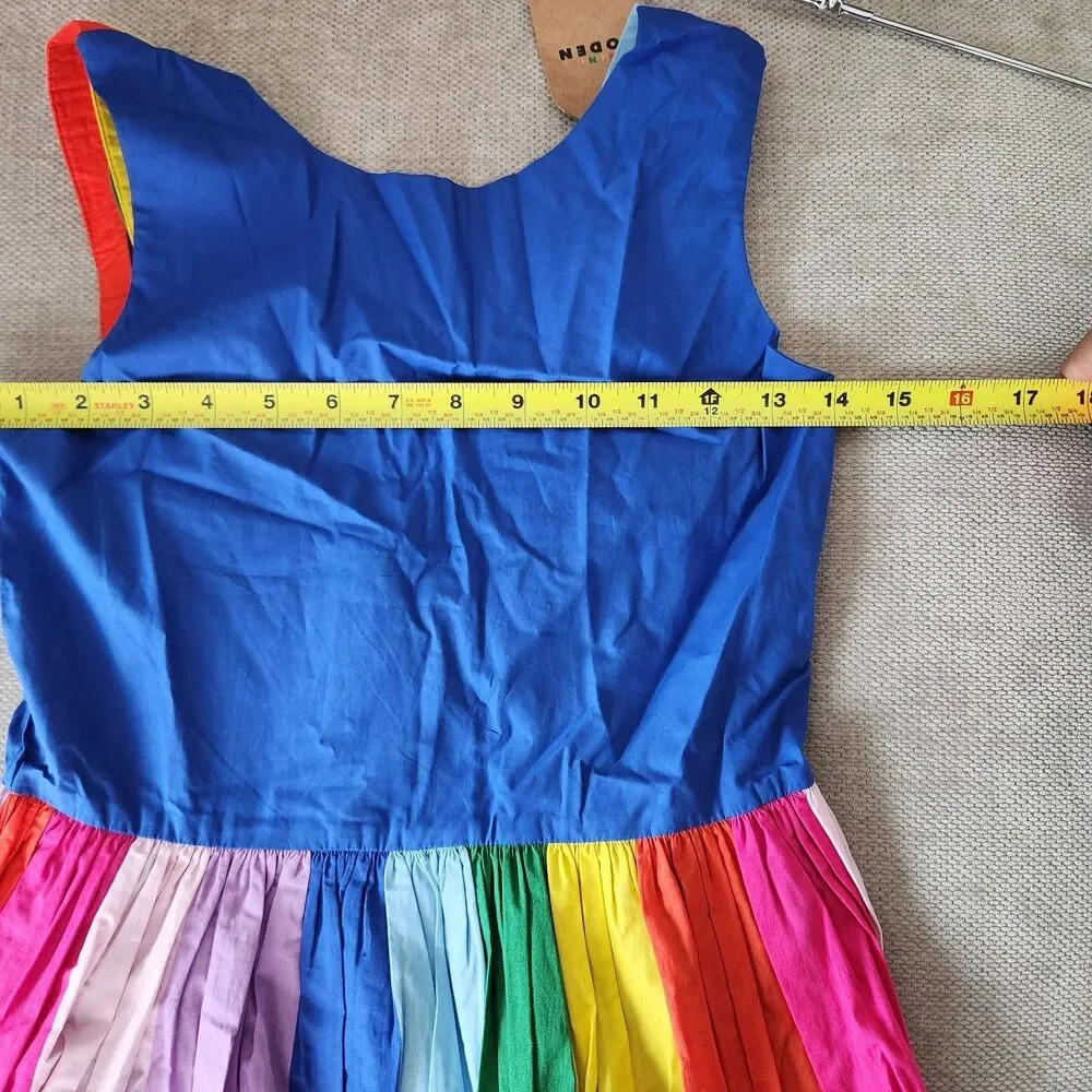 Mini Boden 11-12YR Sapphire Blue Rainbow Multi Strap Flare Dress NWT